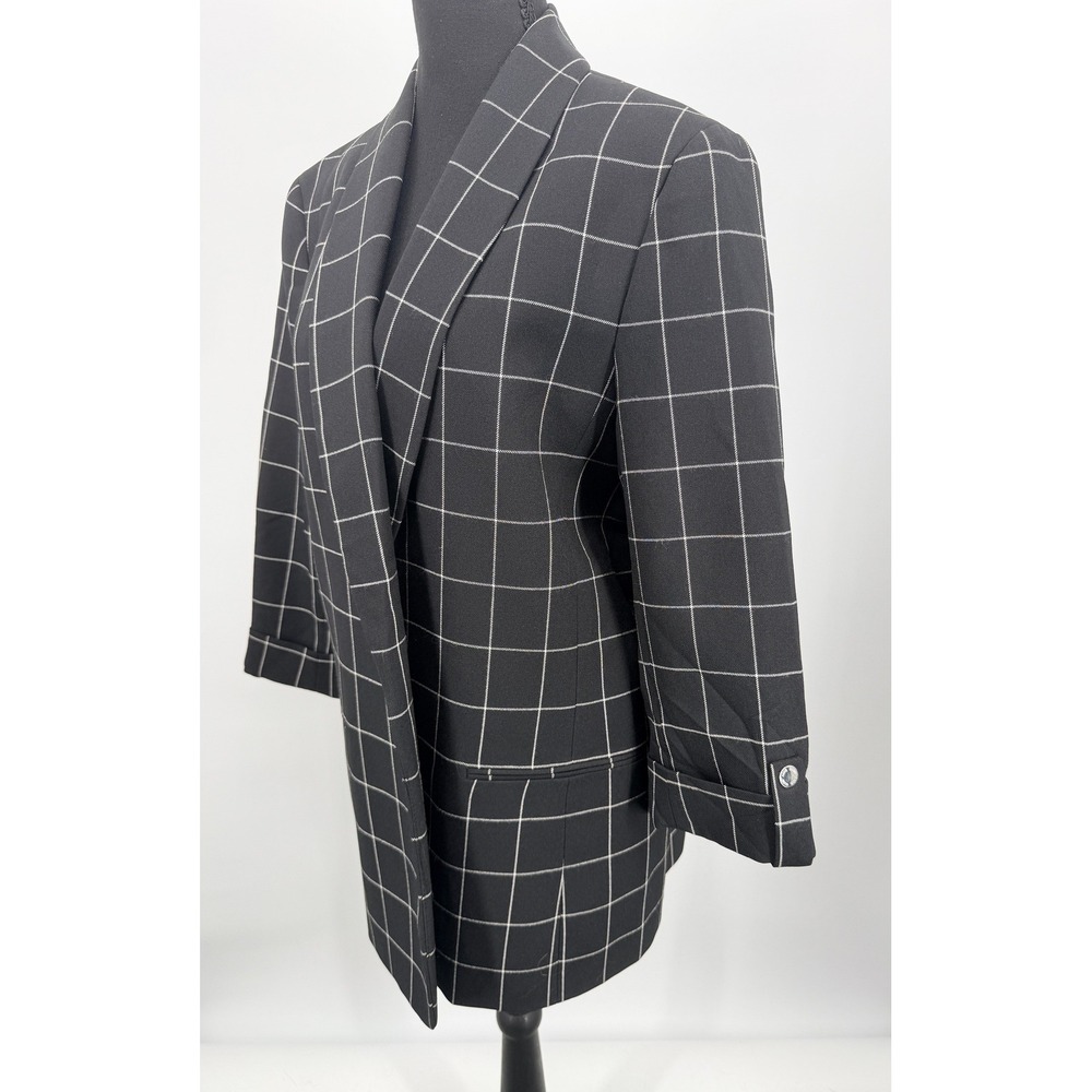 Anne Klein Blazer Women XL Black White Windowpane Plaid NWT Shawl Open Front